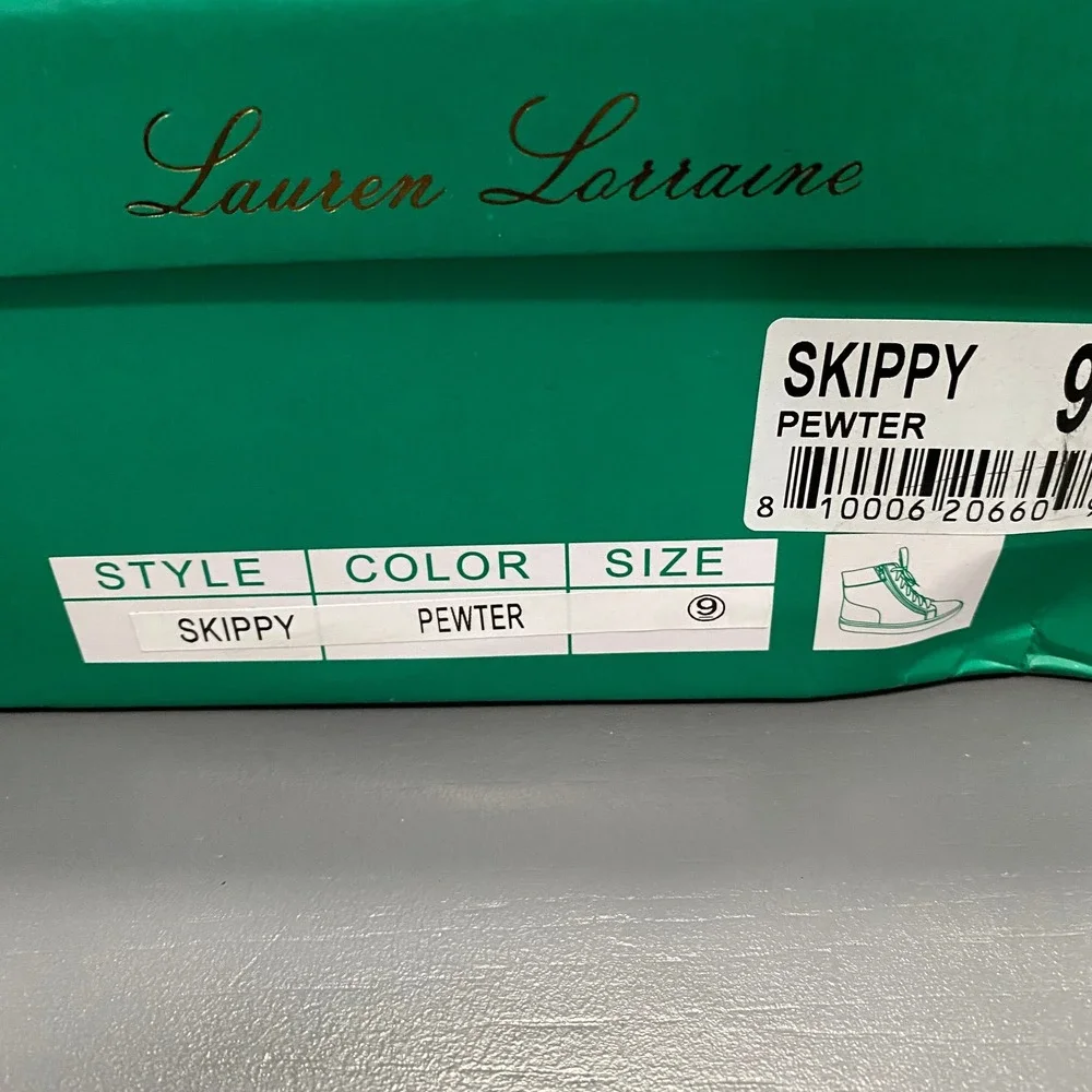 NEW Lauren Lorraine Women's Skippy High Top Sneaker Pewter Size 9